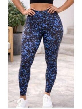 Terra & Sky Snake Print High Rise Legging Plus Size 2X Blue Fitted Athleisure